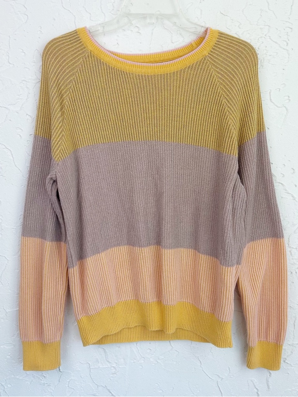 PrAna Branagan Yellow Purple Striped Crewneck Sweater Size Medium